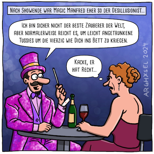Cartoon: Magier nach der Show (medium) by Arghxsel tagged magier,zauberer,illusionist,feierabend,magie,frauen,alkohol,magier,zauberer,illusionist,feierabend,magie,frauen,alkohol,sex