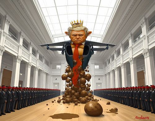 Bälle für den Ballsaal sind da! (medium) Cartoon: Bälle für den Ballsaal sind da! (medium) by MorituruS tagged us,präsident,donald,trump,fäkalien,kot,shit,usa,demonstranten,könig,ki,ai,video,truth,social,faschismus,fascism,royal,humour,no,kings,städte,kenny,loggins,danger,national,garde,militär,autokratie,diktator,zone,cartoon,karikatur,moriturus