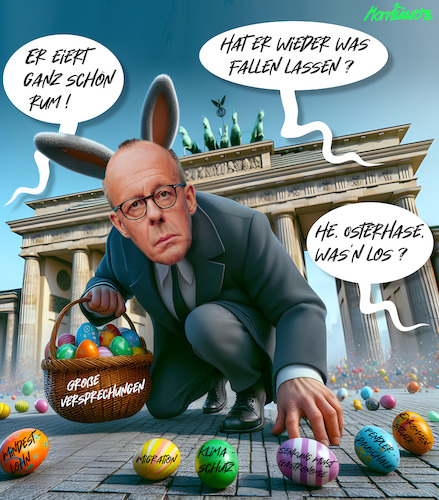Cartoon: Osterfritze eiert rum . . . (medium) by MorituruS tagged cdu,csu,spd,große,kleine,koalition,rumeiern,ostern,april,2025,osterhase,schwarzrot,widersprüche,union,migration,mindestlohn,unstimmigkeiten,relativierung,bundeskanzler,friedrich,fritze,merz,verwirrung,karikatur,cartoon,moriturus