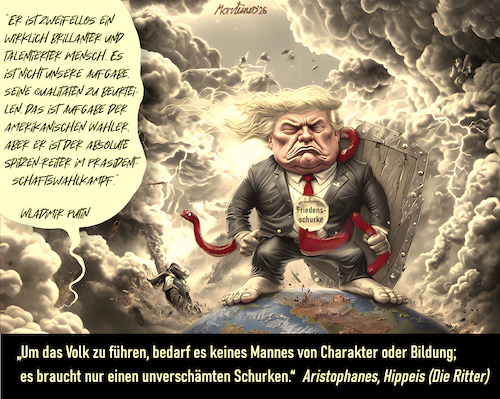 Cartoon: Putin vs. Aristophanes? (medium) by MorituruS tagged us,präsident,donald,trump,iran,krieg,board,of,peace,friedensrat,grönland,zukunft,übernahme,annexion,usa,nato,stützpunkte,drohung,intervention,völkerrecht,rohstoffe,seltene,erden,arktis,ölreserven,handelsrouten,schifffahrtswege,europa,politiker,rebublikaner,epstein,files,demokraten,deal,pariser,abkommen,klimaschutz,weltklimakonferenz,der,vereinten,nationen,brasilien,amerika,venezuel,maduro,katastrophe,dürre,erderwärmung,friedensnobelpreis,aristophanes,cartoon,karikatur,moriturus