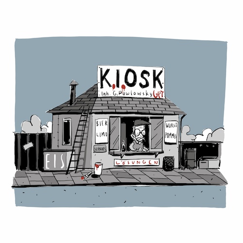 Cartoon: K.l.OSK (medium) by F L O tagged kiosk,ki,chatgpt,kiosk,ki,chatgpt