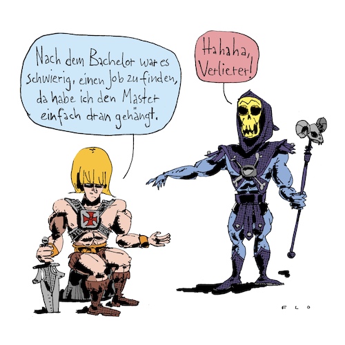 Cartoon: Master of the Universe (medium) by F L O tagged heman,skeletor,master,bachelor,verlierer,heman,skeletor,master,bachelor
