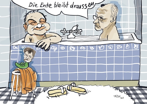 Cartoon: Die Ente bleibt draussen (medium) by Rudissketchbook tagged olaf,scholz,friedrich,merz,bundestagswahl,wahlkampf,spd,cdu,die,grünen