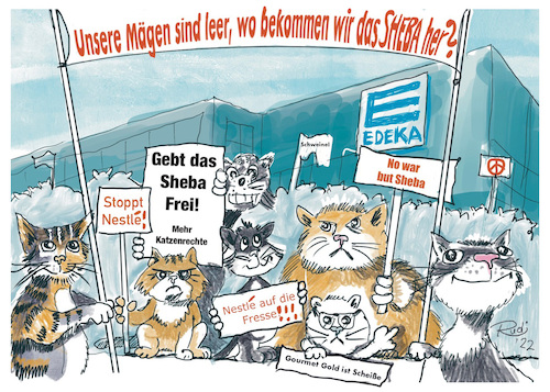 Cartoon: Katzendemo (medium) by Rudissketchbook tagged katzen,sheba,edeka,demo,streik,katzenfutter,miraculi,mars