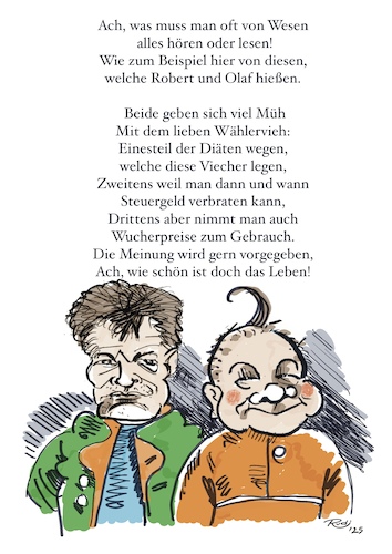 Cartoon: Max und Moritz 2025 (medium) by Rudissketchbook tagged max,und,moritz,wilhelm,busch,bundestagswahl,25,wahlkampf,spd,die,grünen,cdu,olaf,scholz,robert,habeck,berlin,regierung