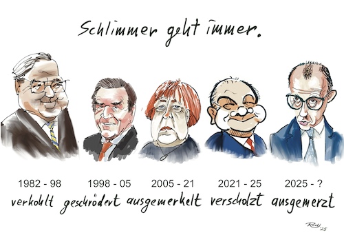 Cartoon: Schlimmer geht immer (medium) by Rudissketchbook tagged bundeskanzler,brd,kohl,schröder,merkl,scholz,merz,spd,cdu