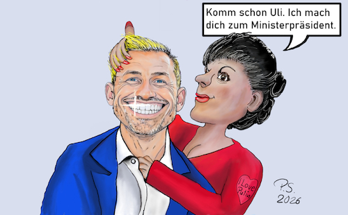 Cartoon: Die Verführerin (medium) by SchmidtFineArt tagged afd,wagenknecht,siegmund,deutschland,wahl,wahlen,cartoon,karikatur,demokratie,krise,humor,kunst,art,zeichnung,politik,cdu,spd,bsw,parteien,politiker