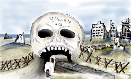 Cartoon: Highway to Hell (medium) by SchmidtFineArt tagged gaza,israel,cartoon,cartoons,deutschland,donald,trump,demokratie,usa,illustration,humor,karikatur,comic,krise,krieg,kunst,präsident,politik,politiker