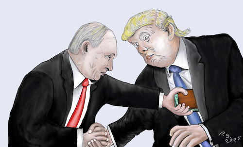 Cartoon: Männerfreundschaft??? (medium) by SchmidtFineArt tagged trump,putin,art,ukraine,krieg,karikatur,gesellschaft,deutschland,usa,russland,humor,eu,demokratie,kriese,frieden,parteien,politik,cartoon,illustration,comic,wirtschaft,world,wahlen,präsident