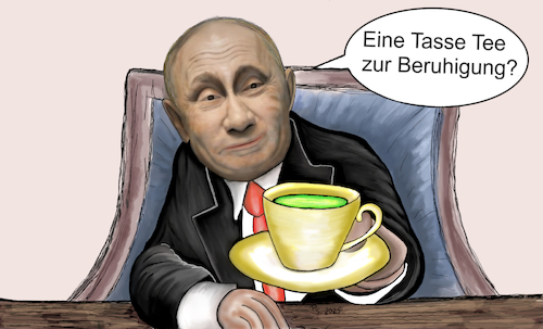 Cartoon: Tea Time (medium) by SchmidtFineArt tagged sanktion,sanktionen,russland,putin,trump,krieg,europa,eropäische,union,demokratie,cartoon,karikartur,comic,usa,nato