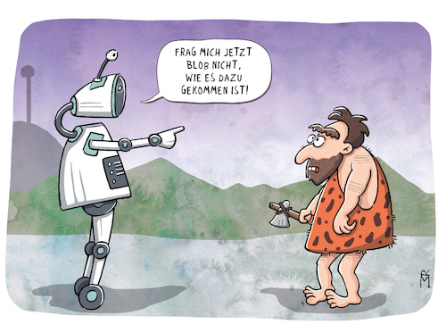 Cartoon: Digital trifft analog (medium) by Rebecca-Meyer tagged digitaltrifftanalog,roboter,neandertaler,digitalisierung,analog,technik,fortschritt,evolution,menschenundmaschinen,ki,künstlicheintelligenz,technologie,computer,zukunft,vergangenheit,steinzeit,prähistorie,menschen,humor,cartoon,cartoonkunst,illustration,comedy,satire,gesellschaft,technikcartoon,digitalewelt,retro,humorvoll,digitaltrifftanalog,roboter,neandertaler,digitalisierung,analog,technik,fortschritt,evolution,menschenundmaschinen,ki,künstlicheintelligenz,technologie,computer,zukunft,vergangenheit,steinzeit,prähistorie,menschen,humor,cartoon,cartoonkunst,illustration,comedy,satire,gesellschaft,technikcartoon,digitalewelt,retro,humorvoll