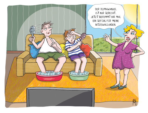 Cartoon: Hitzewellen (medium) by Rebecca-Meyer tagged klimawandel,hitzewelle,hitzewallungen,wechseljahre,menopause,klimakrise,sommerhitze,temperaturen,schwitzen,ventilator,männer,frauen,familie,mutter,vater,sohn,humor,satire,gesellschaftskritik,umweltschutz,klimasatire,alltagscartoon,cartoon,karikatur,hitze,globaleerwärmung,klimawandel,hitzewelle,hitzewallungen,wechseljahre,menopause,klimakrise,sommerhitze,temperaturen,schwitzen,ventilator,männer,frauen,familie,mutter,vater,sohn,humor,satire,gesellschaftskritik,umweltschutz,klimasatire,alltagscartoon,cartoon,karikatur,hitze,globaleerwärmung