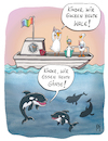 Cartoon: Whale watching (small) by Rebecca-Meyer tagged gänse,orcas,begegnung,schnorcheln,whale,watching,boote,meer,urlaub,tierisch,lustig,wale,killerwale,tierische,begegnungen,gucke,essen,schiff,cartoon,rebeccameyer