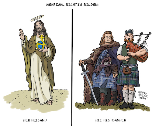 Cartoon: Plural (medium) by Karl Berger tagged heiland,schotten,mehrzahl,jesus,heiland,schotten,mehrzahl,jesus