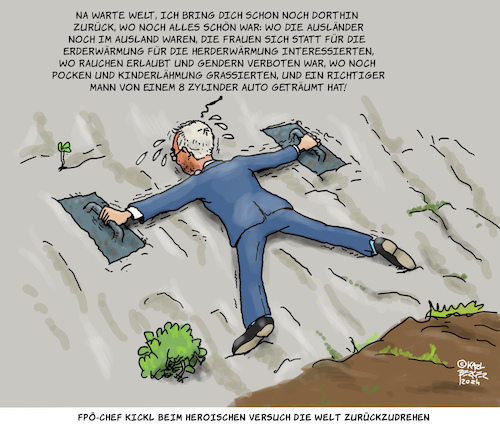 Cartoon: Volle Kraft zurück! (medium) by Karl Berger tagged kickl,fpö,rechtspopulismus,vergangenheit,nostalgie,kickl,fpö,rechtspopulismus,vergangenheit,nostalgie