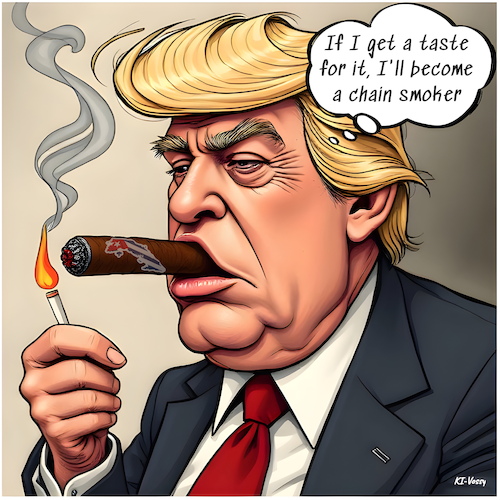 Cartoon: Chain Smoker (medium) by KI-Vossy tagged trump,usa,potus,präsident,cuba,president,blood,schweinebucht,kuba,kettenraucher,zigarre,havana,habana,cigar,smoking,rauchen,raucher,smoker,trump,usa,potus,präsident,cuba,president,blood,schweinebucht,kuba,kettenraucher