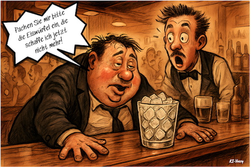 Cartoon: Eiswürfel to Go (medium) by KI-Vossy tagged eiswürfel,bar,kneipe,witz,karikatur,pub,last,order,ice,drink,nachhaltigkeit,eiswürfel,bar,kneipe,witz,karikatur,pub,last,order,ice,drink