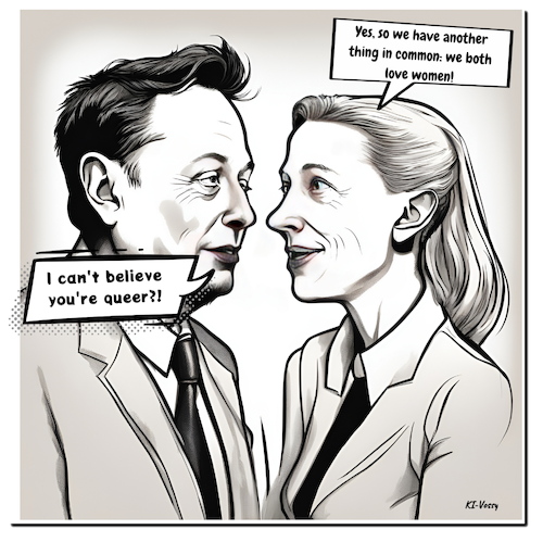 Cartoon: Elon and Alice (medium) by A Human tagged elon,musk,alice,weidel,afd,politik,deutschland,usa,trump,wahlen,podcast,queer,women,frauen,washington,elon,musk,alice,weidel,afd,politik,deutschland,usa,trump,wahlen,podcast