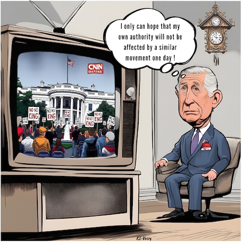 Cartoon: Fears for throne (medium) by A Human tagged usa,washington,donald,trump,protest,protests,protesters,no,king,kings,charles,kingdom,demonstrate,demonstrations,demonstration,government,throne,thrones,united,london,royals,royality,royal,castle,usa,washington,donald,trump,protest,protests,protesters,no,king,kings,charles,kingdom,demonstrate,demonstrations,demonstration,government,throne,thrones
