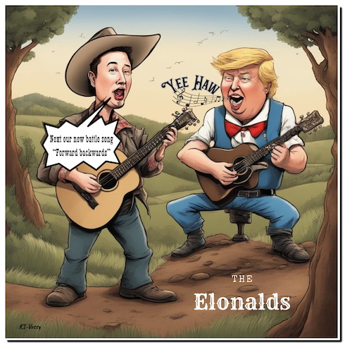 Cartoon: The Elonalds (medium) by A Human tagged trump,musk,usa,hillbilly,impfgegner,gesundheitsminister,klimwandelgegner,fracking,präsident,fox,duffy,wisconsin,swingstate,cabinet,republicans,yeehaw,trump,musk,usa,hillbilly,impfgegner,gesundheitsminister,klimwandelgegner,fracking,präsident,fox,duffy,wisconsin,swingstate,cabinet,republicans