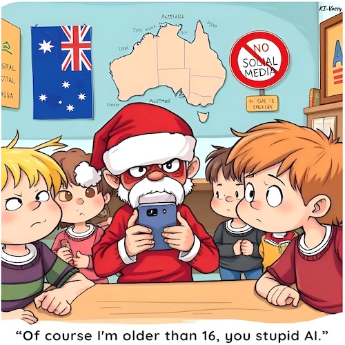 Cartoon: Trick Tok (medium) by KI-Vossy tagged australien,australia,social,media,account,platform,government,tiktok,snapchat,instagram,facebook,threads,youtube,twitch,reddit,kick,parents,kids,children,youth,jugendliche,alterssperre,cangaroo,känguruh,age,barrrier,ban,young,people,active,comments,albanese,australien,australia,social,media,account,platform,government,tiktok,snapchat,instagram,facebook,threads,youtube,twitch,reddit,kick,parents,kids,children,youth,jugendliche,alterssperre,cangaroo,känguruh,age,barrrier,ban,young,people,active,comments,albanese