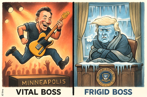 Cartoon: Who is the real Boss? (medium) by KI-Vossy tagged springsteen,minneapolis,minnesota,victims,good,pretti,deportation,police,hymne,widerstand,ice,trump,potus,washington,usa,springsteen,minneapolis,minnesota,victims,good,pretti,deportation,police,hymne,widerstand,ice,trump,potus,washington,usa