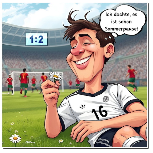 Cartoon: Zu früh gedöst (medium) by A Human tagged fußball,nationalmannschaft,dfb,deutschland,portugal,niederlage,titel,soccer,ronaldo,fußball,nationalmannschaft,dfb,deutschland,portugal,niederlage,titel