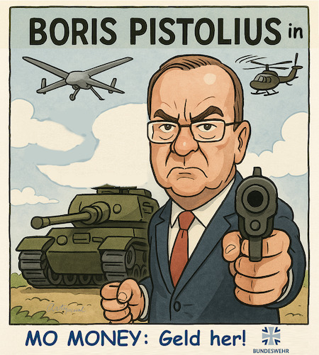 Cartoon: BLOCKBUSTER and BUNKER BUSTER (medium) by ArtyFicial tagged bundeswehr,wehretat,boris,pistorius,pistolius,film,movie,blockbuster,bunker,buster