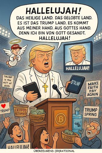 Cartoon: Gottes Geschöpf (medium) by ArtyFicial tagged usa,trump,god,gott,hallelujah,tv,prediger,bible,belt,messias