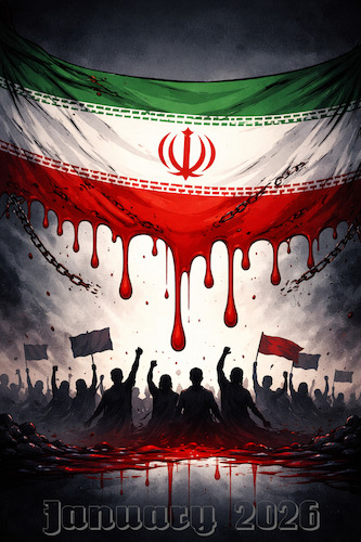 Cartoon: Iran January 2026 (medium) by ArtyFicial tagged iran,aufstände,revolte,brutalität,tot,gewalt,verletzungen,mullahs,volk,demokratie,autokratie,dikatur,chamenei,revolutionsgarden,regime,folter,wirtschaftskrise,wasserkrise,protesteuprisings,revolt,brutality,death,violence,injuries,people,democracy,autocracy,dictatorship,khamenei,revolutionary,guards,torture,economic,crisis,water,protests