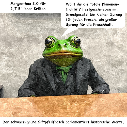 Cartoon: Michel im Morgenthau 2.0 (medium) by ArtyFicial tagged klimaschutz,2045,grundgesetz,sondervermögen,schulden,billionen,musterschüler,michel,morgenthau