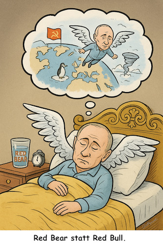 Cartoon: Nachts im Kreml (medium) by ArtyFicial tagged russland,kreml,putin,träume,energy,drink,red,bear,bull