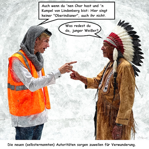 Cartoon: Oberindianer ist Ober-Iiiiii (medium) by ArtyFicial tagged humboldt,forum,sprachpolizei,cancel,culture,kunstfreiheit,zensur