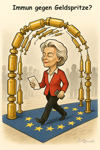 Cartoon: Pfizergate (medium) by ArtyFicial tagged europa,eu,ursula,von,der,leyen,corona,covid,impfung,impfstoffe,pfizer,bourla,pfizergate,korruption,verdacht,sms,handy,mobiltelefon,nachrichten,archivierung,verschleierung,deal,nichtherausgabe,gerichtsprozess,klagen,misstrauensvotum,angriffe,mauschelei,geheimniskrämerei,abwehr,krise