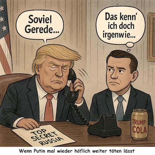 Cartoon: Putin hat selbst mich getäuscht (medium) by ArtyFicial tagged telefonat,trump,putin,gerede,täuschung,ukraine,russland,krieg,militärische,spezialoperation,abkommen,lösung,frieden