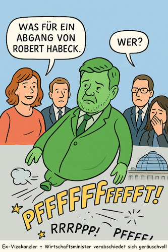 Cartoon: Richtung Zukunft (medium) by ArtyFicial tagged habeck,rückgabe,bundestagsmandat,abgang,rücktritt,taz,interview,zukunft,lautstark,pöbeln,pöbelnd