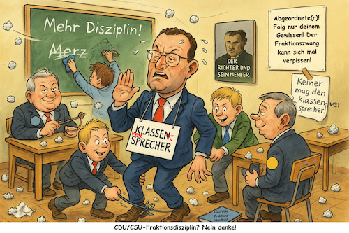 Cartoon: Spahn hat alles im Griff (medium) by ArtyFicial tagged cdu,csu,fraktionsdisziplin,fraktion,disziplin,abgeordnete,bundestag,gewissen,verantwortung