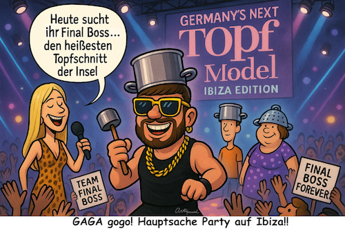 Cartoon: Top Topf Model (medium) by ArtyFicial tagged ibiza,topfschnitt,topf,topfmodel,topmodel,germany,laufsteg,catwalk,jack,kay,follower,influencer,internet,instagram