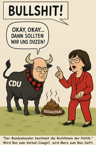 Cartoon: Wer beherrscht die Arena? (medium) by ArtyFicial tagged groko,rot,schwarz,spd,cdu,bas,merz,sozialstaat,teuer,bullshit,geld,etats,politikinhalte,sozialpolitik,richtlinienkompetenz,bundeskanzler