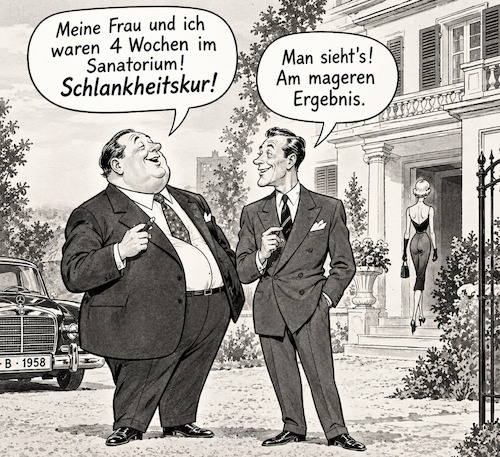 Cartoon: Wirtschaftswunder (medium) by ArtyFicial tagged schlankheitskur,diät,abnehmen,gewicht,gewichtsreduktion,reduktion,verlust,schlank,dick,fett,1960,1970,wirtschaftswunder