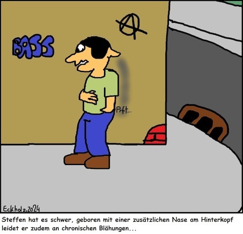 Cartoon: Steffen... (medium) by Schwabbel tagged steffen,furz,blähungen,gestank,gesundheit,magenbeschwerden,darmbeschwerden,flatulenzen,mann