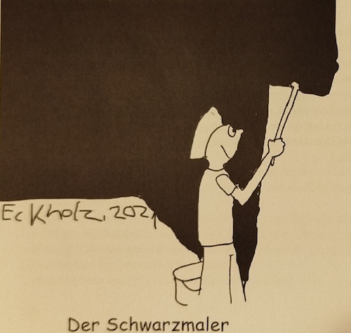 Cartoon: Der Schwarzmaler... (medium) by SMK tagged allegorie,schwarzmaler,sprache,schwarzmalen,malen,schwarz,farbe,mann,maler,pinseln,farbrolle