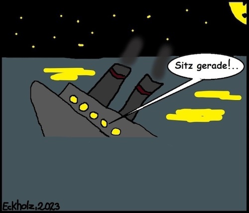 Cartoon: Sitz gerade... (medium) by SMK tagged gerade,sitzen,schiffsuntergang,meer,seereise,schiffsreise,untergang,sinken,nacht