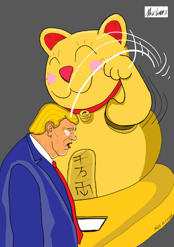 Cartoon: Chinese cat Vs. Trump (medium) by Nicocomix tagged trump,america,usa,china,economy,political,tax,duties,taxes