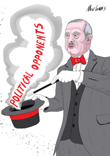 Cartoon: the great magician Erdogan makes (medium) by Nicocomix tagged erdogan,turkey,istanbul,election,political,opponents,ekrem,imamoglu