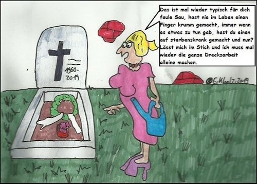 Cartoon: Die boshafte Witwe (medium) by Hobbyzeichner tagged witwe,bosheit,frau,ehe,tod,trennung,schmerz,vorwurf,nörgelei,meckerei