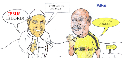 Cartoon: Pope Francis Visits UG (medium) by Aiko tagged pope,visits,uganda,welcomed,by,museveni