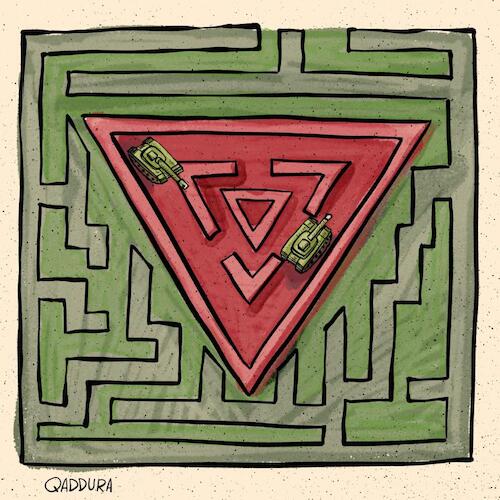 Cartoon: Into the Red Triangle (medium) by Ahmad Qaddura tagged gaza