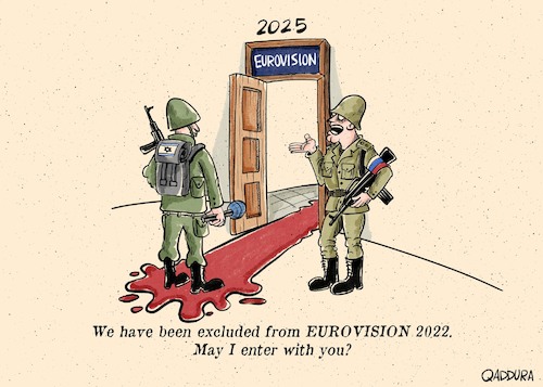 Cartoon: Still Singing Over Blood - Eurov (medium) by Ahmad Qaddura tagged eurovision