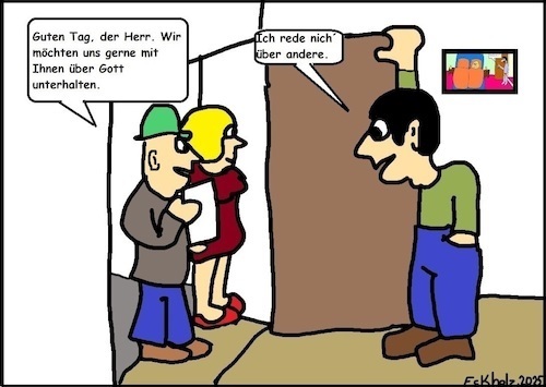 Cartoon: Über Gott reden... (medium) by Spacko tagged zeugen,jehovas,frau,männer,religion,kirche,christentum,sekten,bibel,gesellschaft,glaube,gespräch,reden